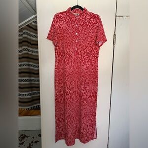 Norm Thompson size M short sleeve red maxi stretchy dress with white polka dots